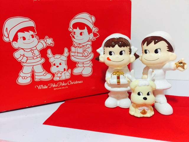 Fujiya White Peko Peko Christmas Ceramic Figurine Set