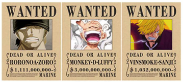 Poster One Piece Wanted Luffy Gear 5/Zoro/Sanji