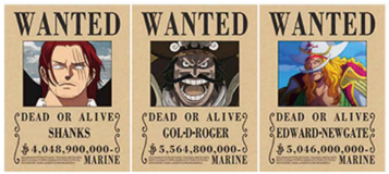 Poster One Piece Wanted Shanks/Gol. D Roger/Whitebeard (Old Era)